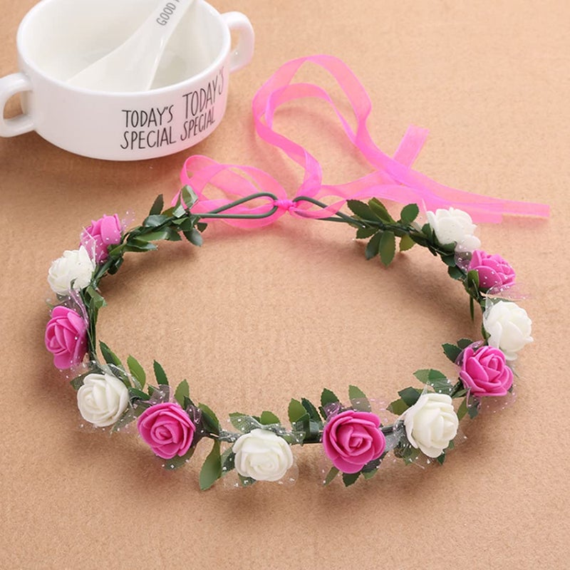 AmFor 22 Pcs Multicolor Rose Flower Wreath Crown Headband Garland Headpiece for Music Festival Celebration Beach Wedding Party - Image 4